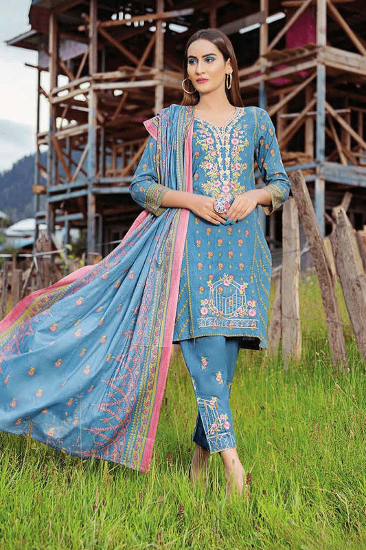 3Pc Unstitched Embroidered Lawn Z-005