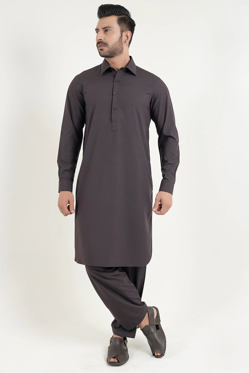 Shalwar Kameez, Fine Wash & Wear, Dark Plum, Collar