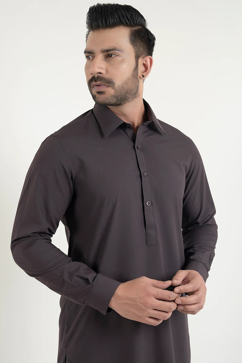 Shalwar Kameez, Fine Wash & Wear, Dark Plum, Collar