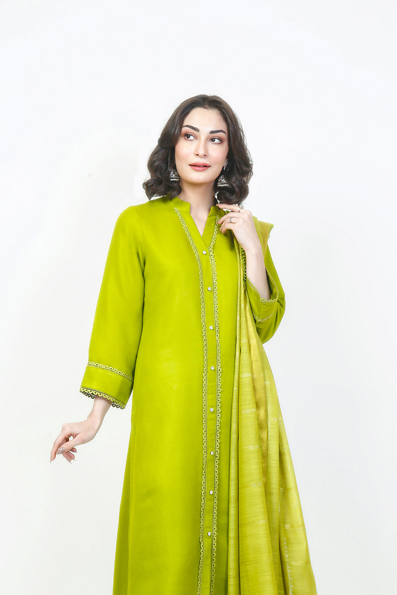 Pret Wear 3 Piece Solid Parrot Green Raw Silk Suit