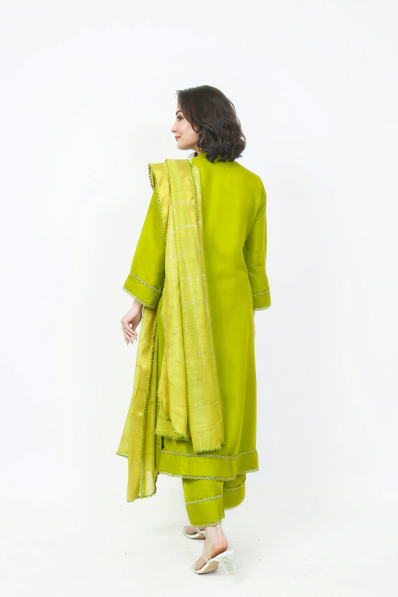 Pret Wear 3 Piece Solid Parrot Green Raw Silk Suit