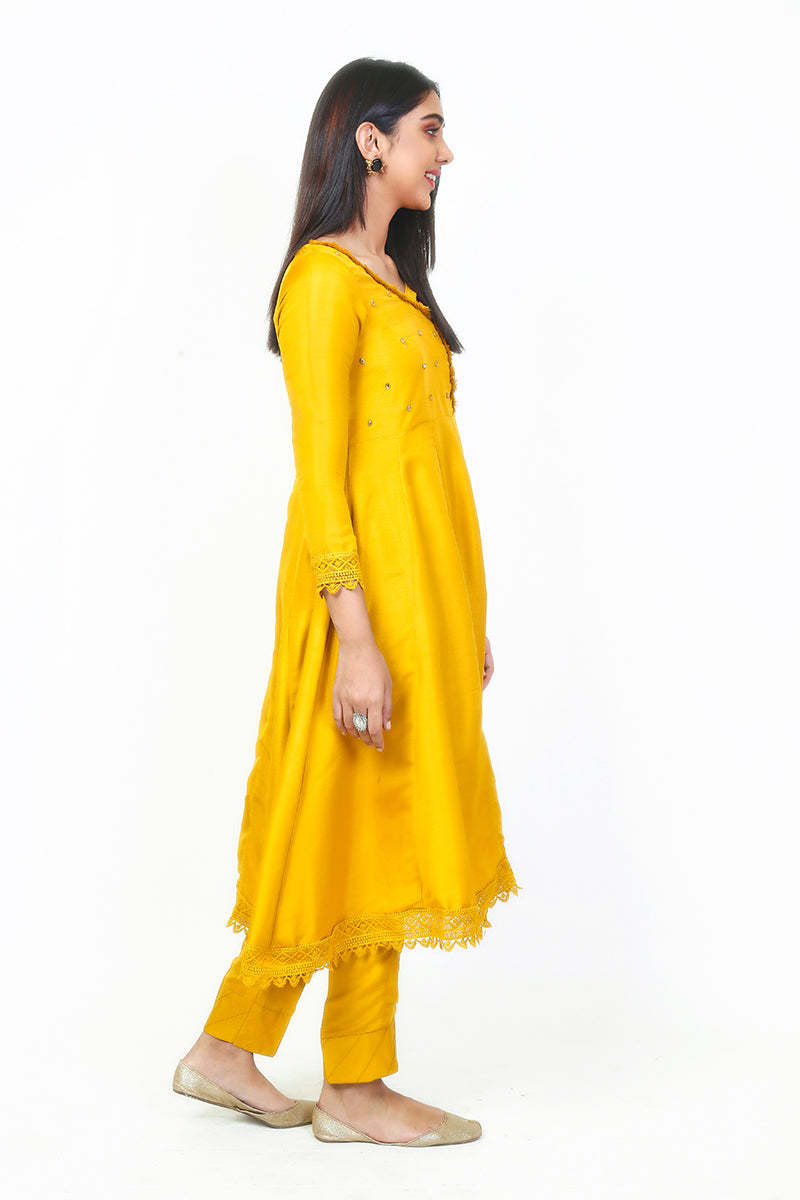 Pret Wear 3 Piece Solid Mango Yellow Raw Silk Suit