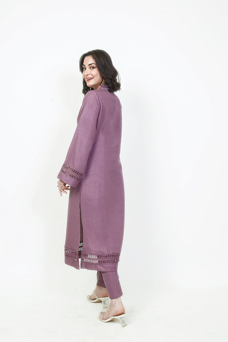 Pret Wear 3 Piece Solid Light Purple Raw Silk Suit