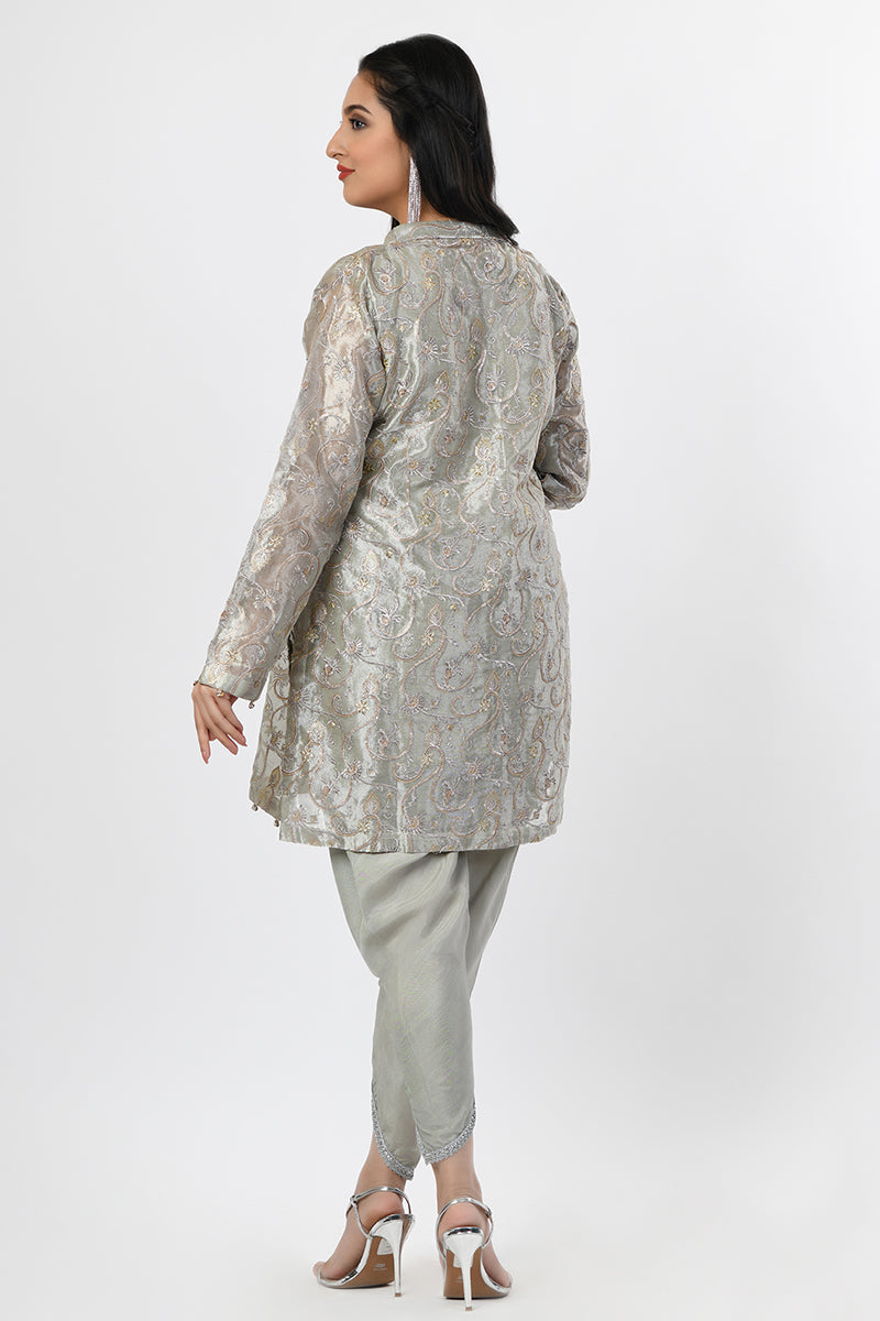 Pret Wear 2 Piece Embroidered Lameh Silver Grey Dress