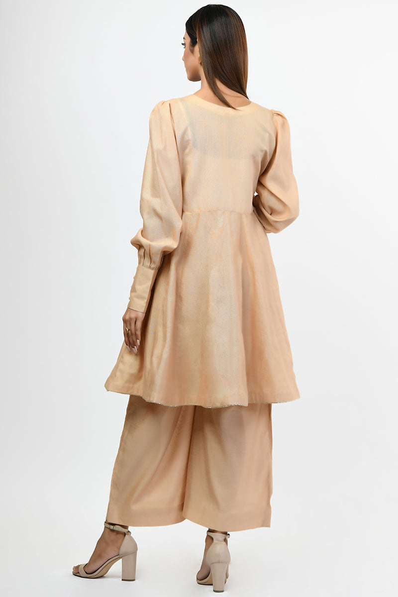 Pret Wear 2 Piece Peplum Cotton Silk Beige Fawn Dress