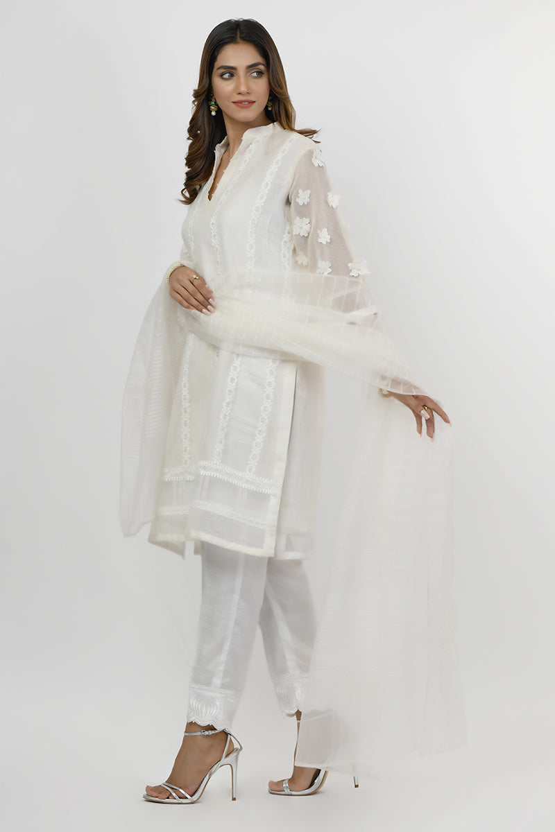 Pret Wear 3 Piece Khaddi Cotton White Suit