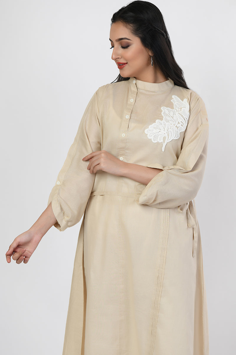Pret Wear 2 Piece Embroidered Cotton Beige Dress