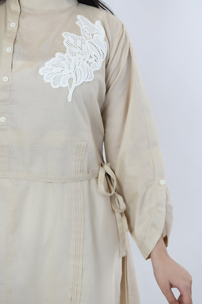 Pret Wear 2 Piece Embroidered Cotton Beige Dress