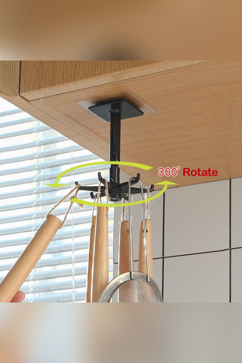 Kitchen Spoon And Utensil Adhesive Hanger 6 Hooks ,  Adjustable And Rotatable