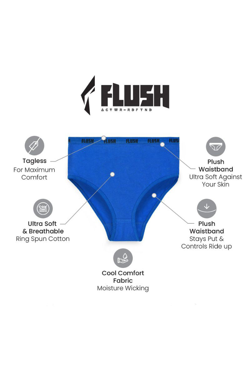 Flush Women's Cotton Underwear Brief Tagless & Breathable Pack of 3 - Royalblue/Maroon/Black