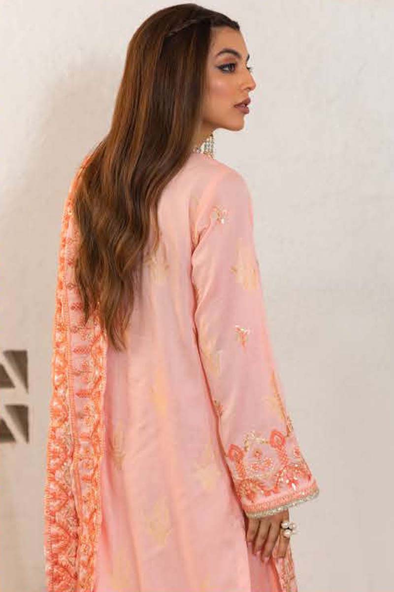 Embroidered Shirt Shalwar Dupatta - Coral Peach - Jacquard Suit