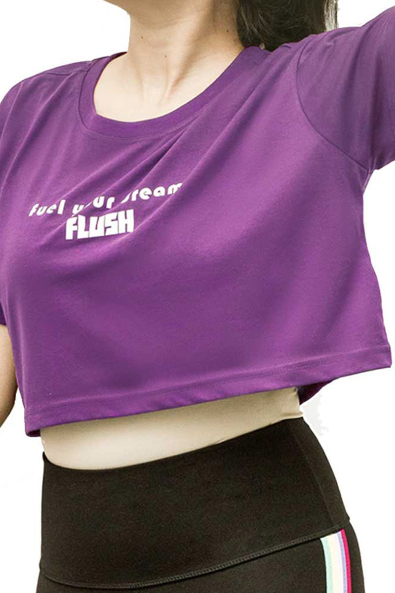 Flush Women’s Yoga Crop Top Loose Fit Cotton Workout Short Sleeve Running Athletic Yoga Top Purple