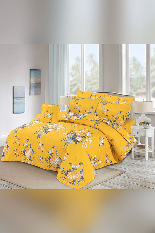 Yellow Stripe - 7 Pcs Summer Comforter Set (Light Filling)