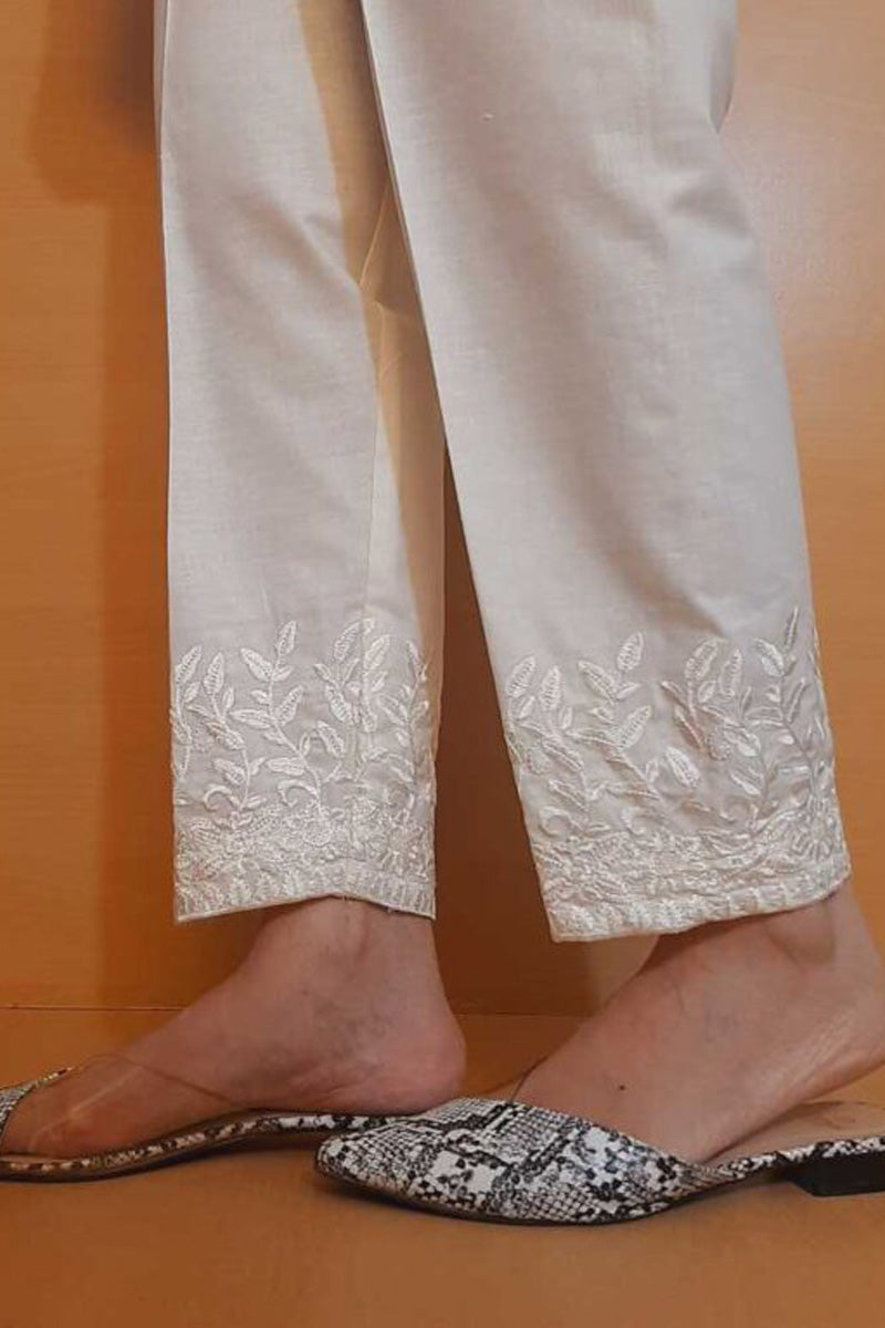 Embroided – Cotton Trouser – Off White – ZT365
