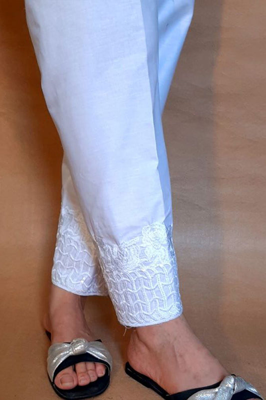 Embroided Trouser - White - Cotton - ZT222