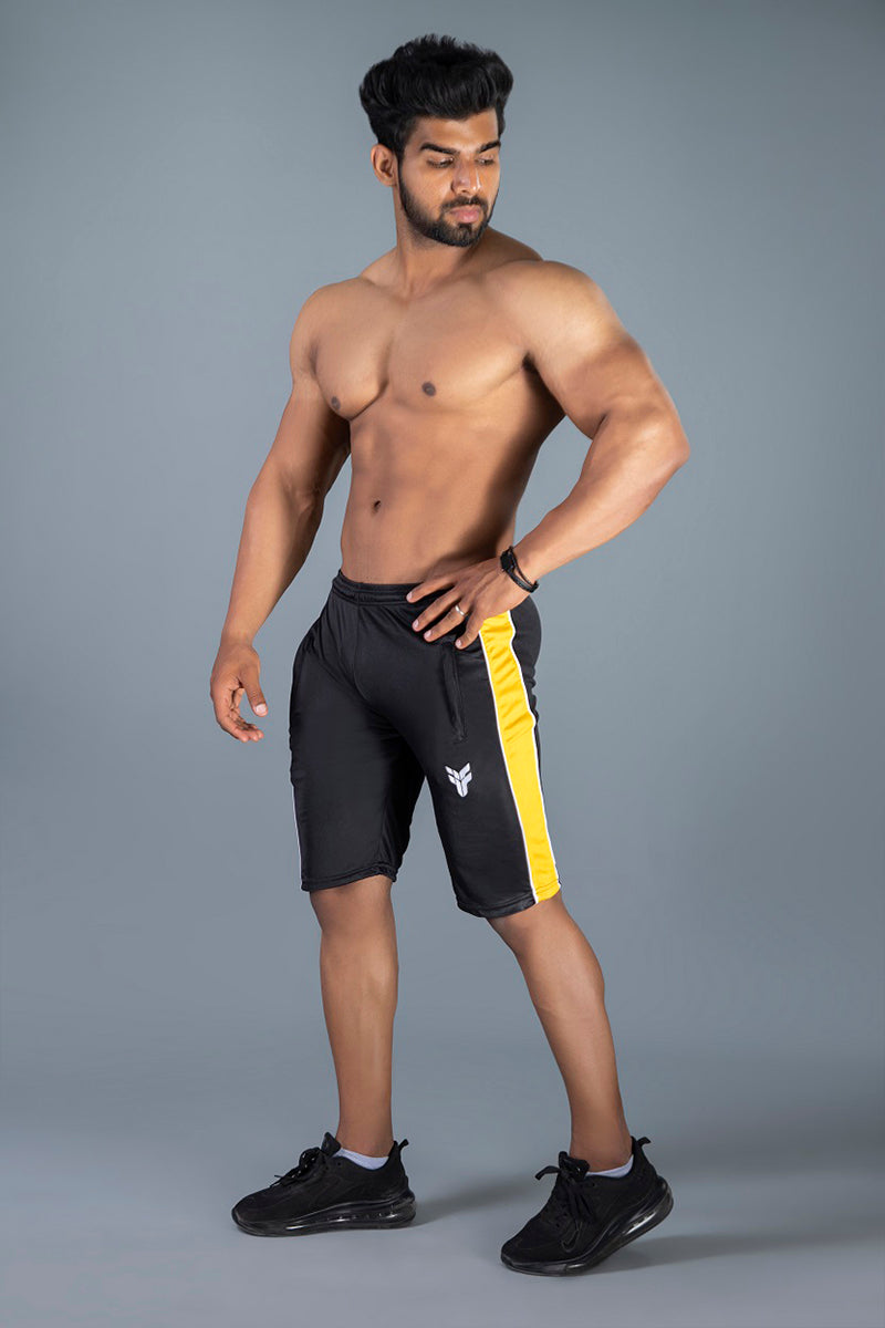 Black Dry Fit Shorts with Yellow Side Panel