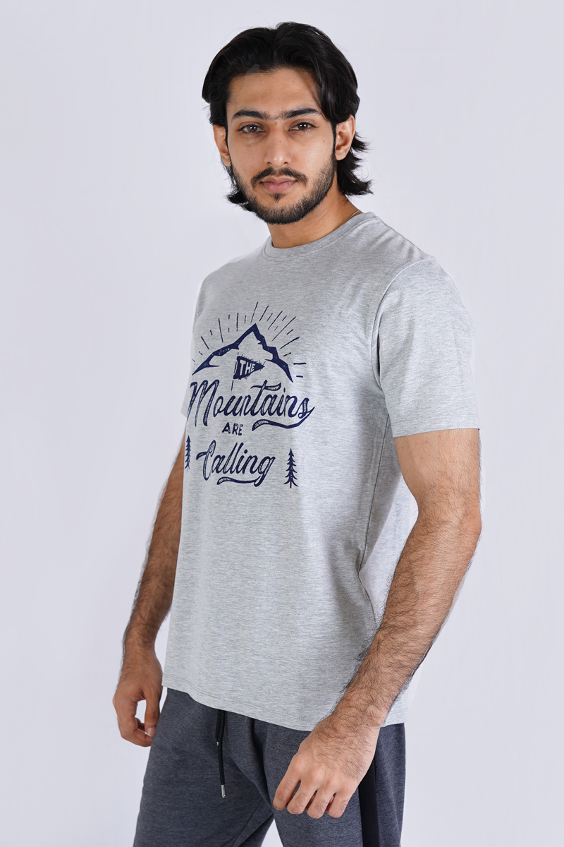 Heather Grey Premium Printed T-Shirt Mountains are Calling