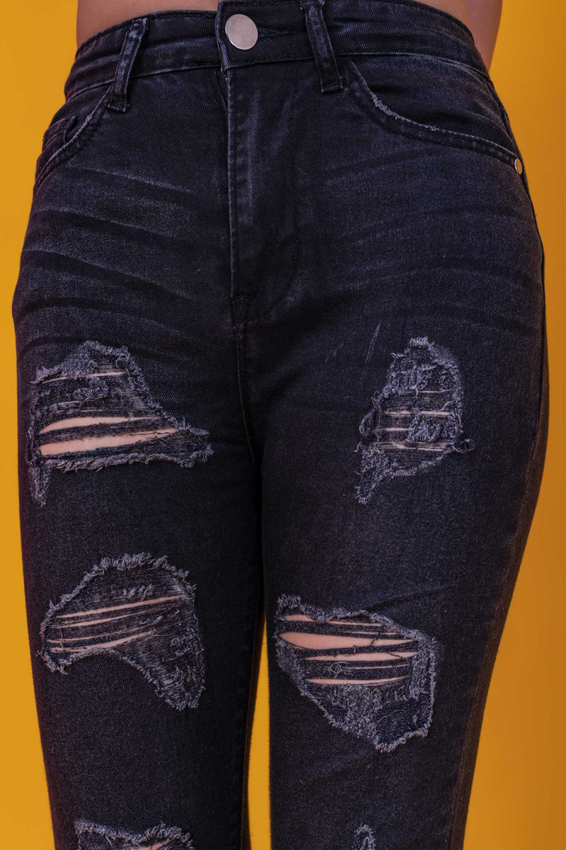 HNH Bad gal Distressed  Denim Jeans P021-BLK