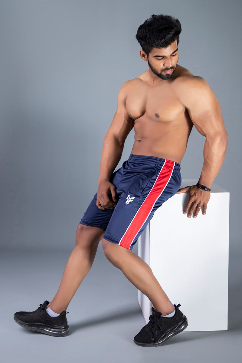 Navy Dry Fit Shorts with Red Side Panel