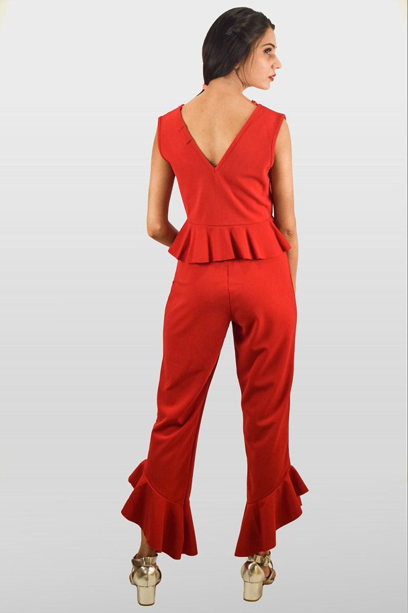 Red Frill Hem Trousers