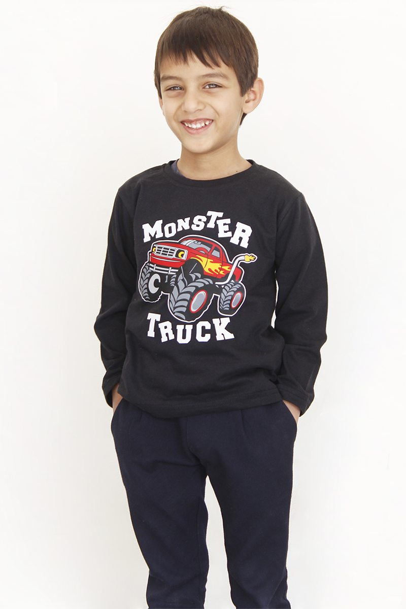 Kids Clothes - Multicolor Monster Truck Full Sleeves T-Shirt For Boys