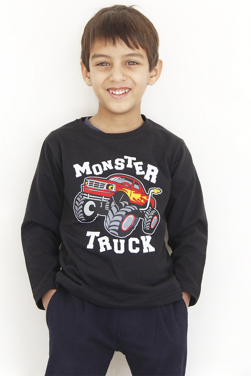 Kids Clothes - Multicolor Monster Truck Full Sleeves T-Shirt For Boys