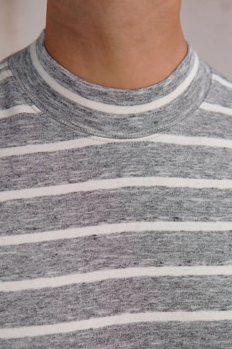 Urban Granite Mock Neck Striped Sweatshirt