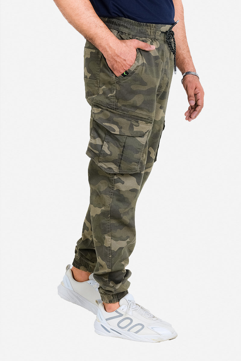 Flush Men's Camouflage Cargo Pants, Stretchable Trousers With 6 Pockets