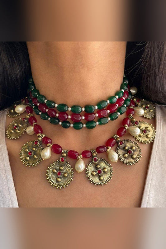 Ruby x Emerald x Pearls Necklace & Mala (CH-20)