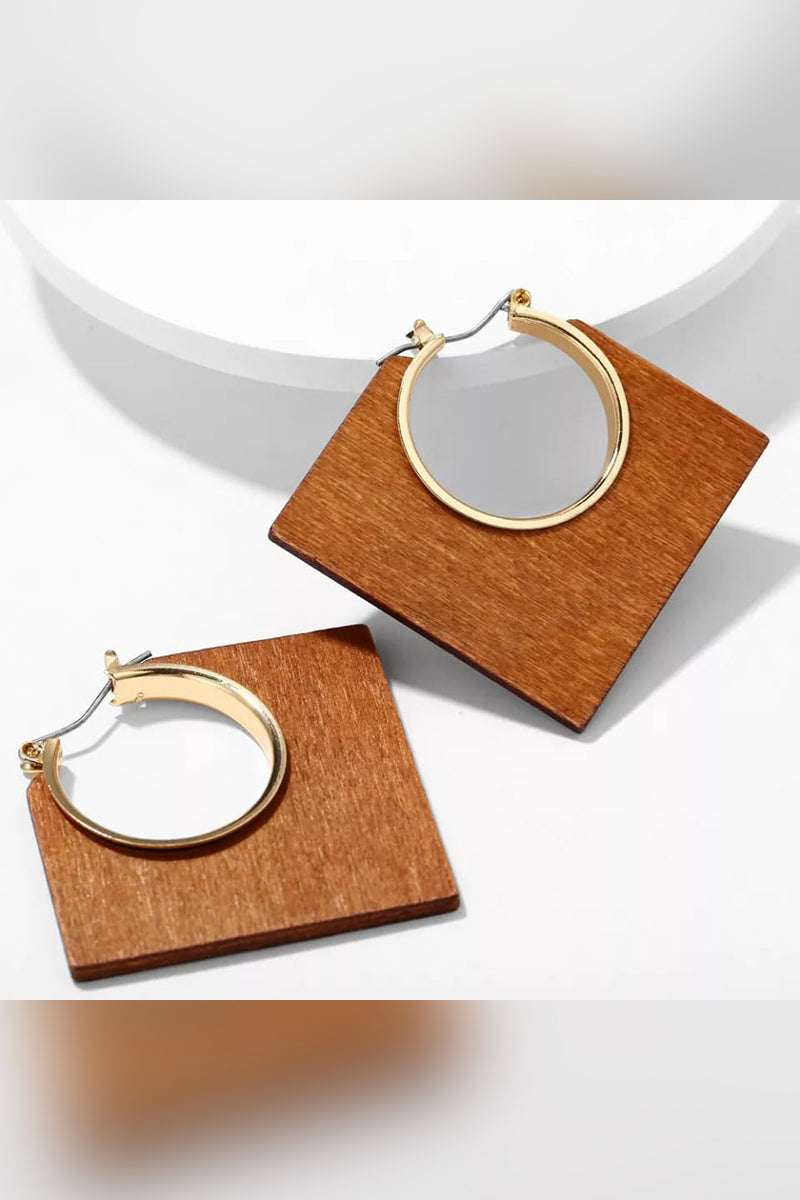 Mustard Square Wooden Earring