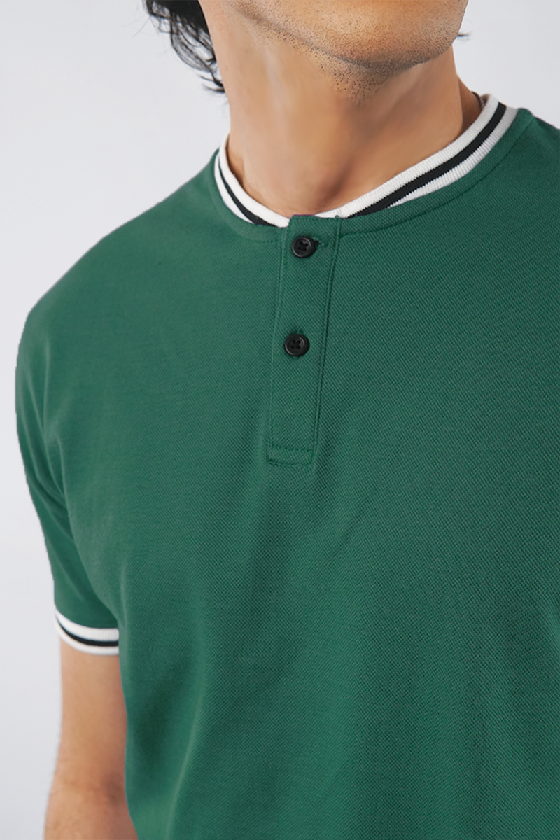 Nova Green Pique Henley T-Shirt
