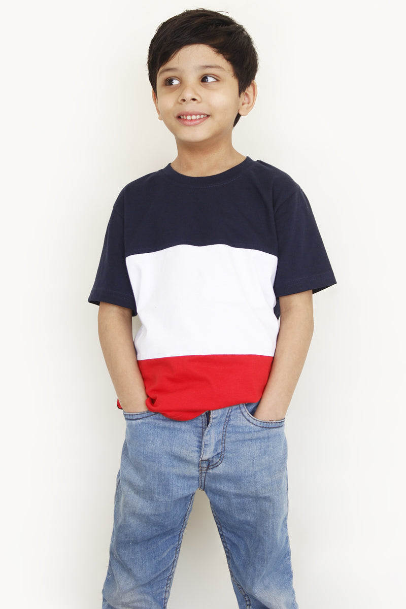 Multicolor Panel T-Shirt For Boys