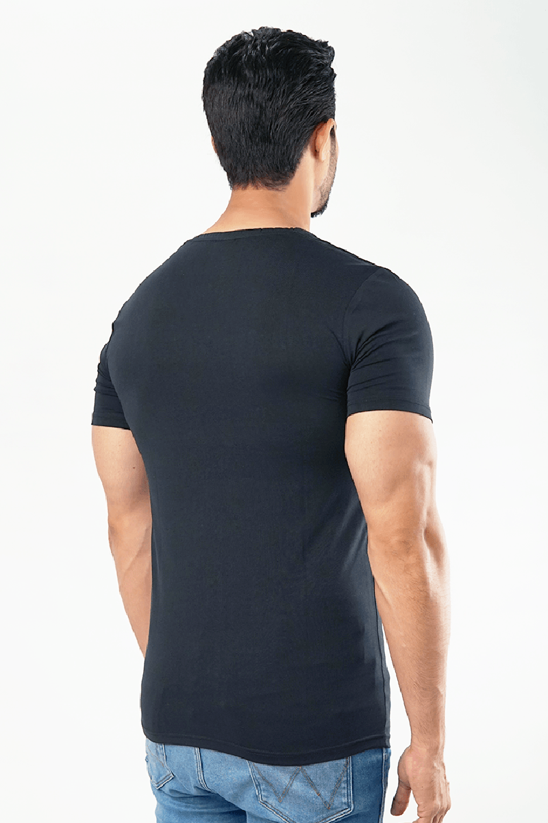 V-Neck Undershirt Cotton Lycra - (Black)