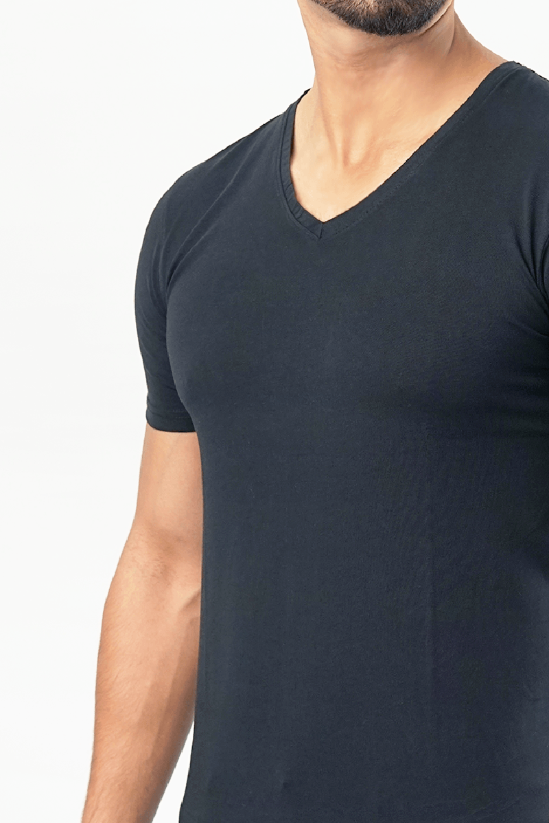 V-Neck Undershirt Cotton Lycra - (Black)