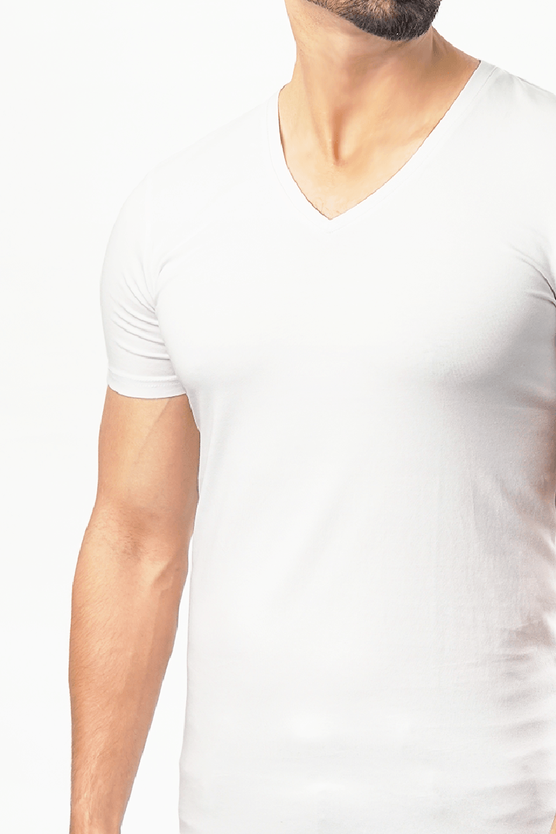 V-Neck Undershirt Cotton Lycra - (White)