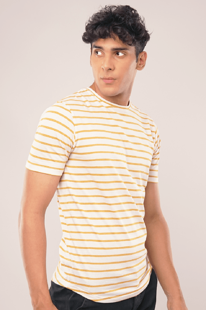Yellow Stripes Half Sleeve T-Shirt
