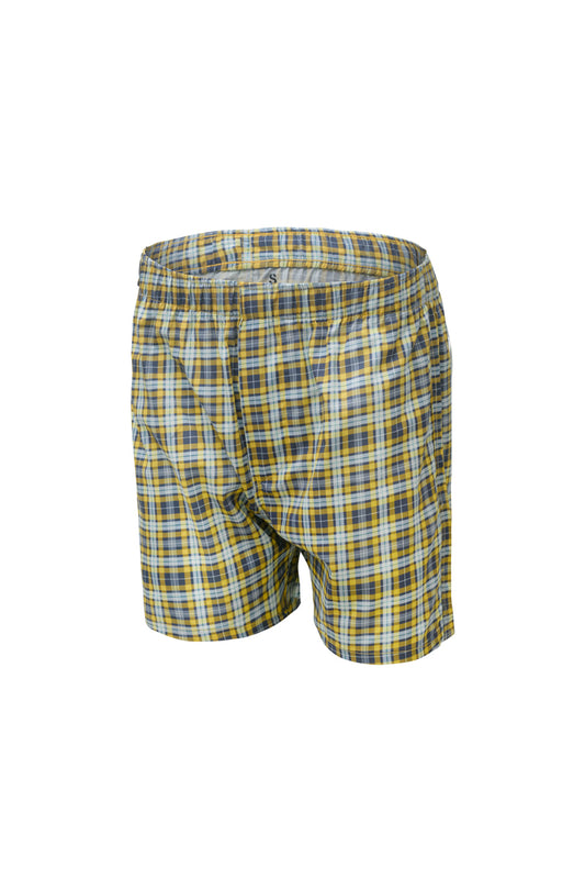 Flush Men 100% Cotton Boxer Breathable Boxer Shorts Plush Waistband Check Print Boxers Underwear Brief Yellow