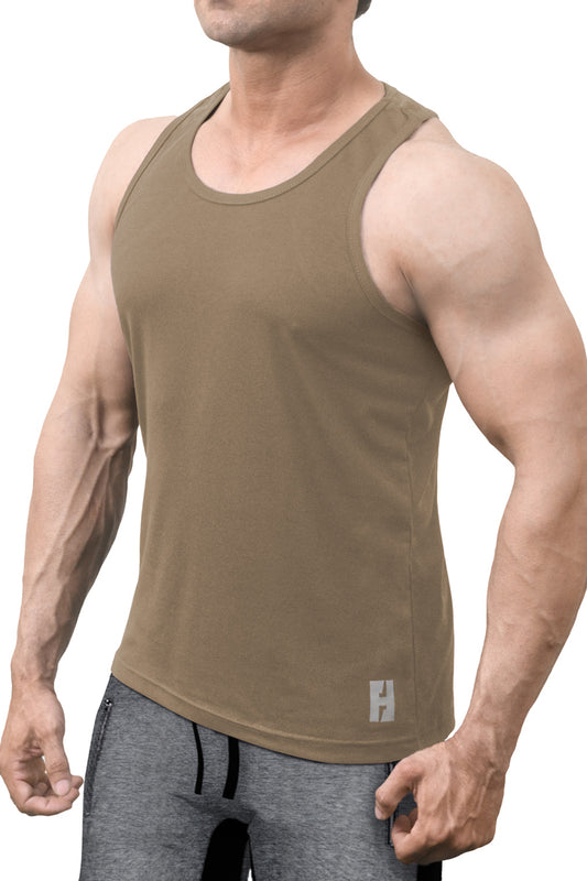 Flush Athleisure Wear Men Athletic Workout Tank Top Gym Muscle Tee Fitness Bodybuilding Sleeveless T-Shirt Brown