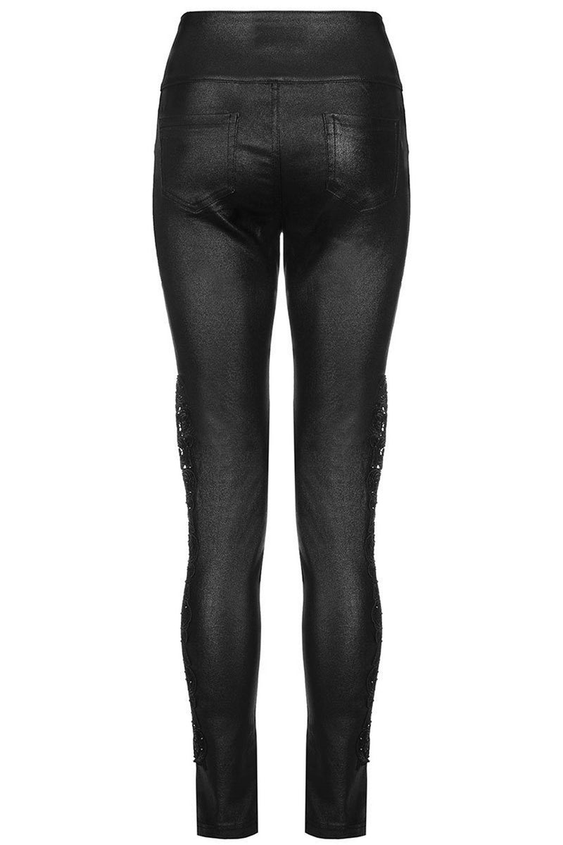 Black Shiny PU Lace Side Skinny Trousers
