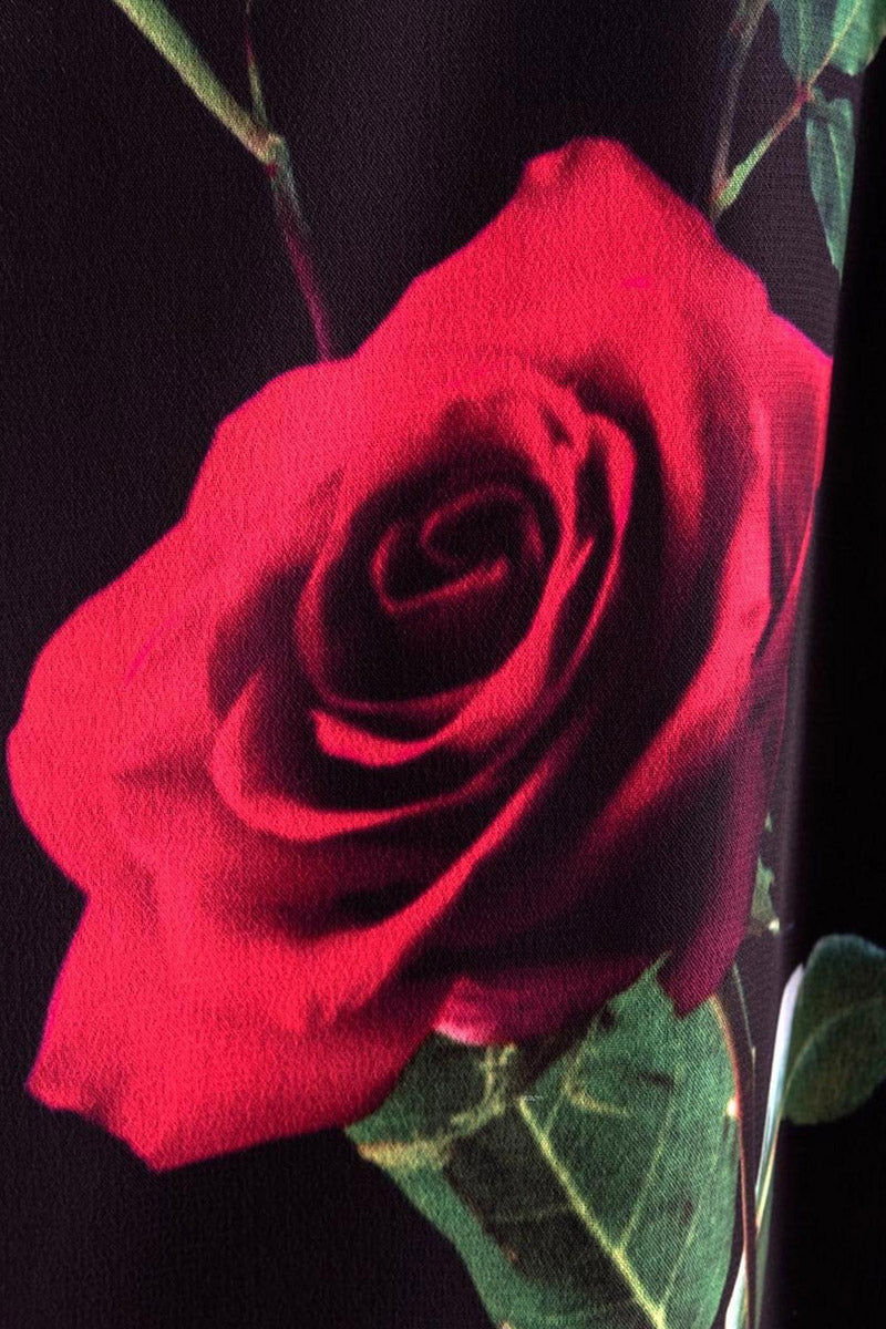 Black Chiffon Rose Print Top