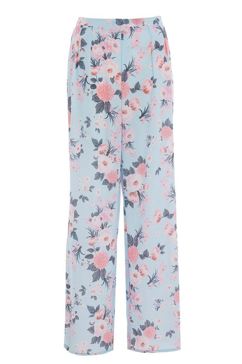 Blue & Pink Floral Palazzo Trousers