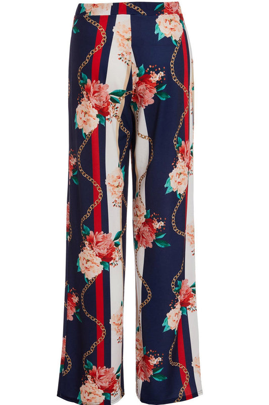 Navy Cream and Coral Palazzo Trousers