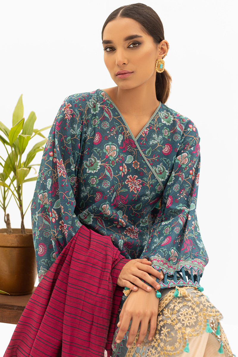 Unstitched 2 Piece Embroidered Lawn Shirt and Yarn Dyed Dupatta