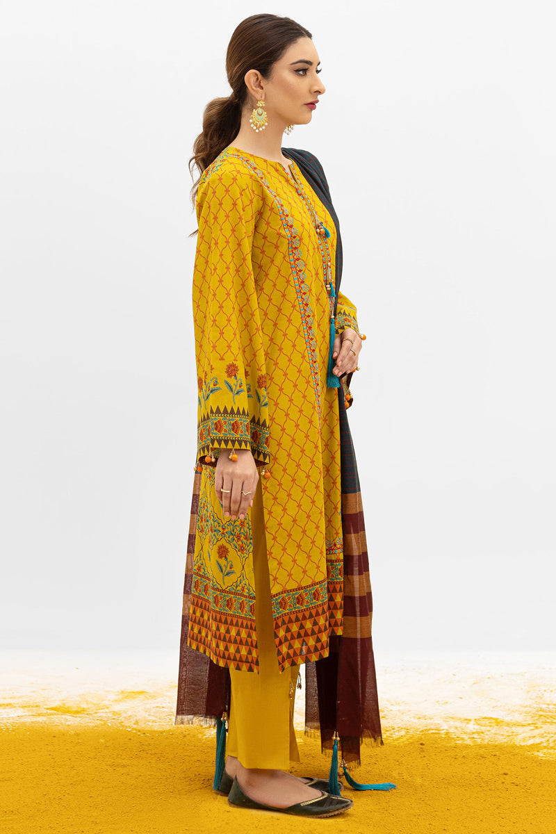Unstitched 3 Piece Embroidered Lawn Shirt, Cambric Pant and Yarn Dyed Dupatta
