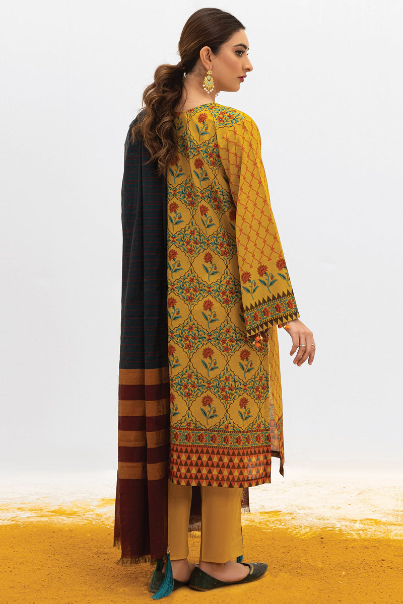 Unstitched 3 Piece Embroidered Lawn Shirt, Cambric Pant and Yarn Dyed Dupatta