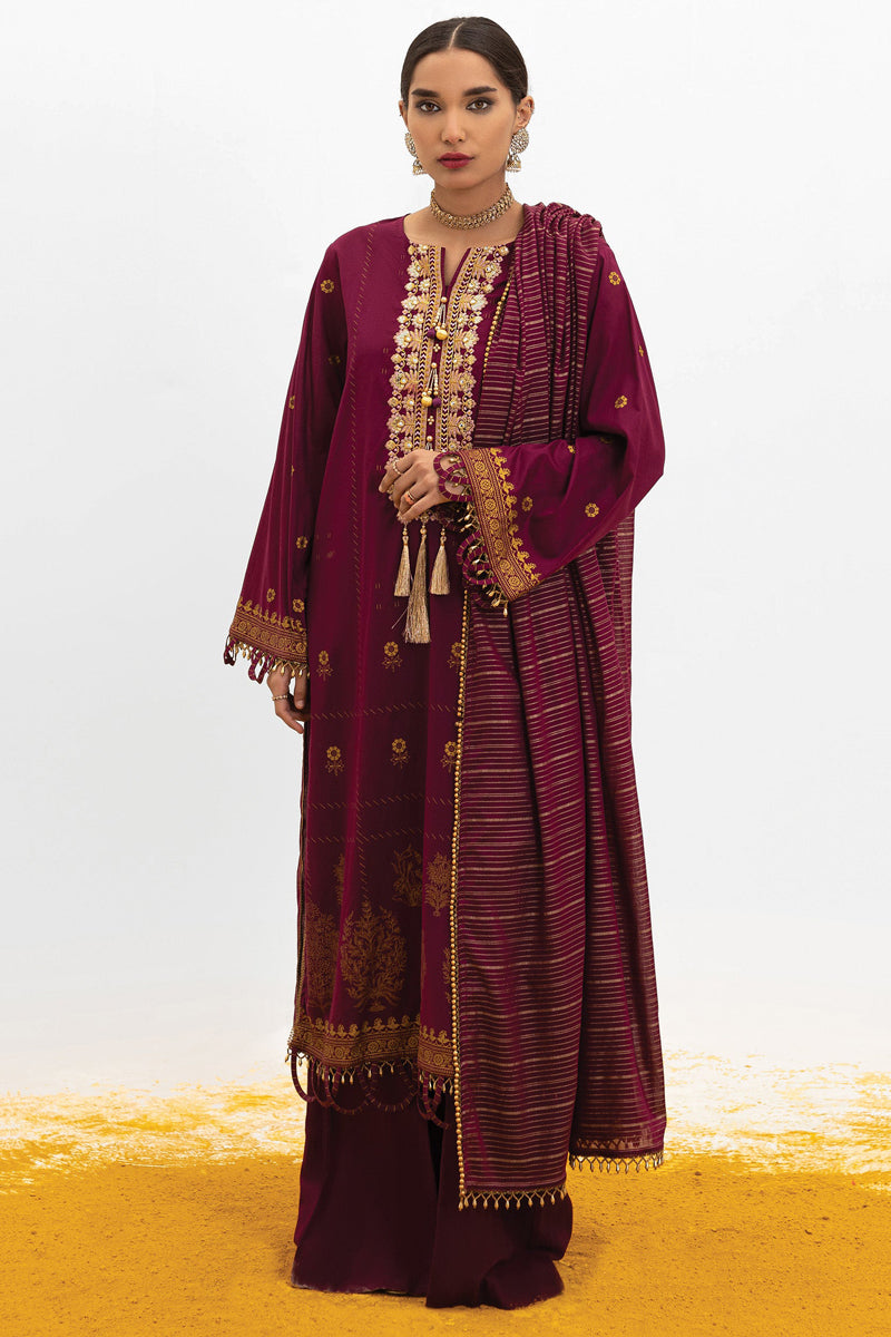 Unstitched 3 Piece Embroidered Lawn Shirt, Dyed Textured Pant and Masuri Stripe Dupatta