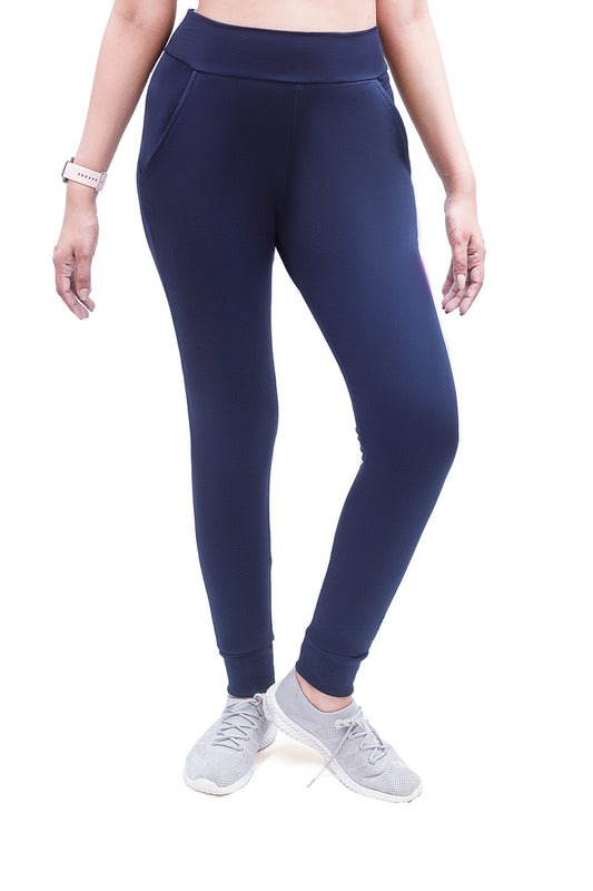Flush Women’s Joggers Pants with Pockets, High Waist Sports Workout Yoga Tapered Lounge Pants Sweatpants Athletic Leggings Navy blue