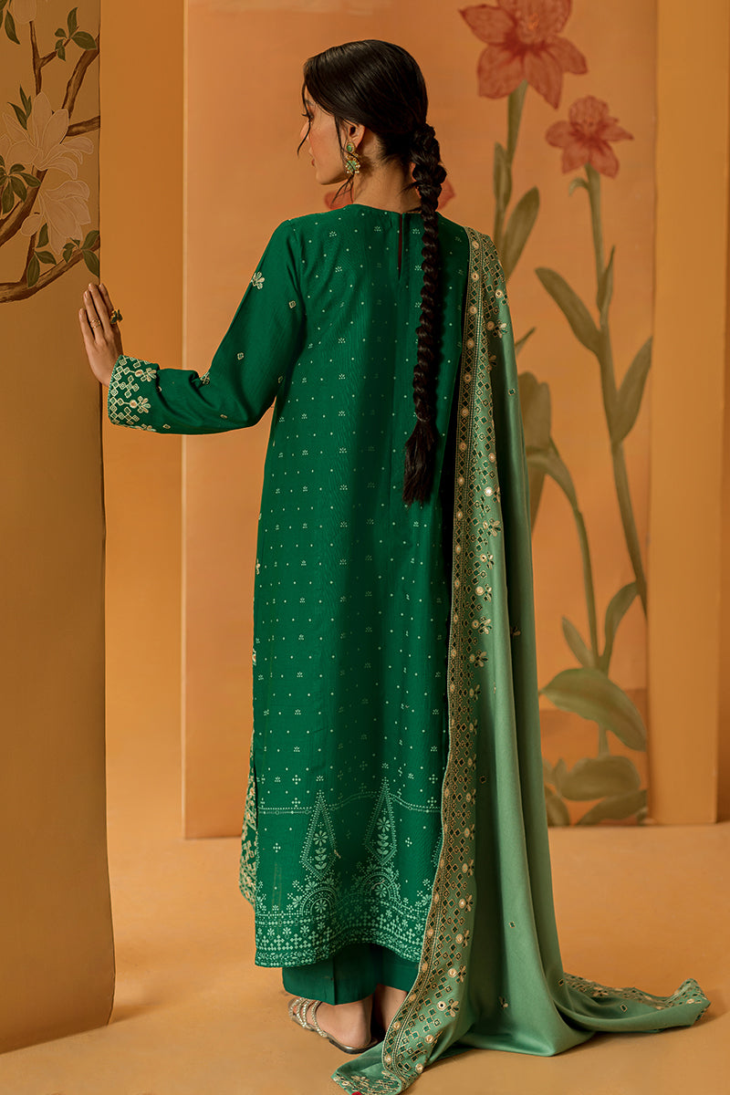 Emerald  Spruce-3Pc Embroidered Khaddar Suit
