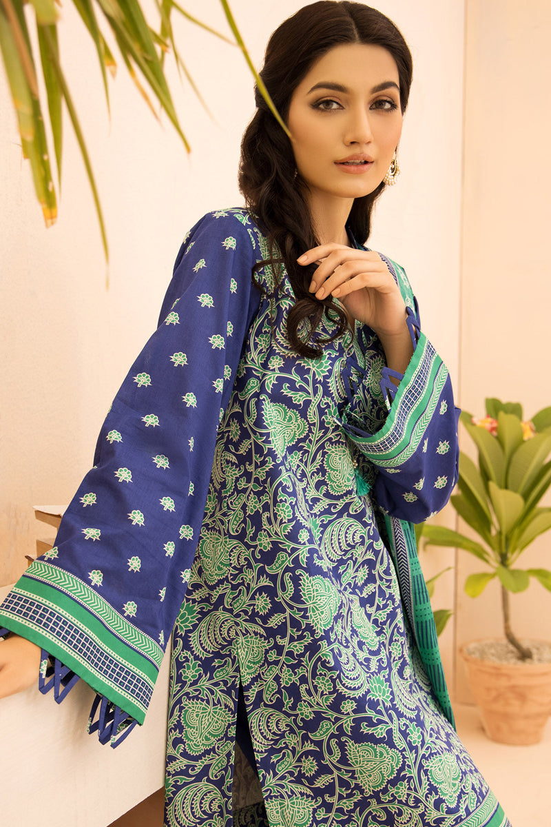 Unstitched 3 Piece Printed Heavy Lawn Shirt, Dyed Textured Pant and Lawn Dupatta