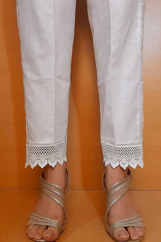 Lace Trouser - White - Cotton - ZT334